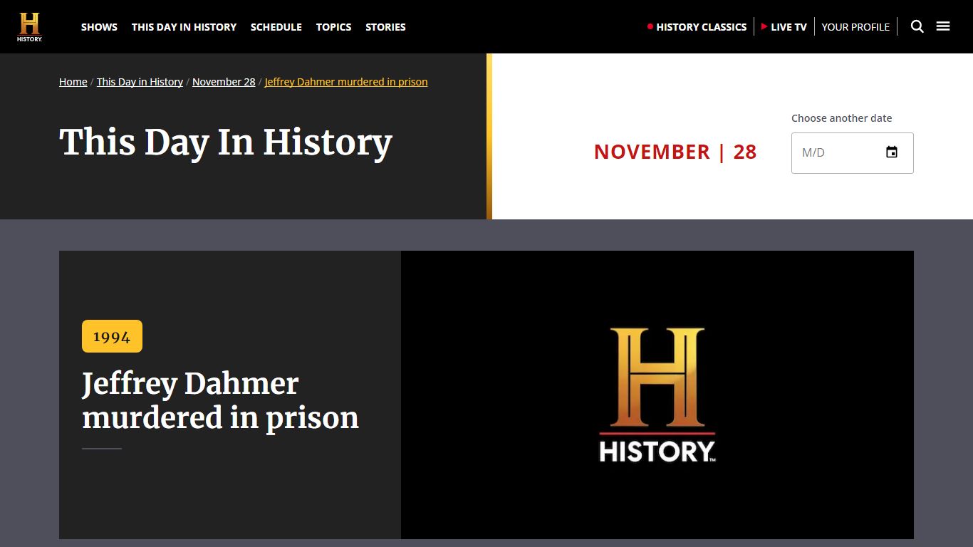 Jeffrey Dahmer murdered in prison | November 28, 1994 | HISTORY